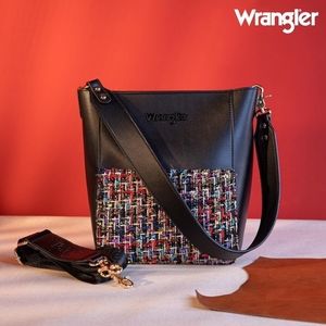 NEW!! 2pc Wrangler Chevron Logo Guitar Strap Crossbody Bag / Black and Tweed
